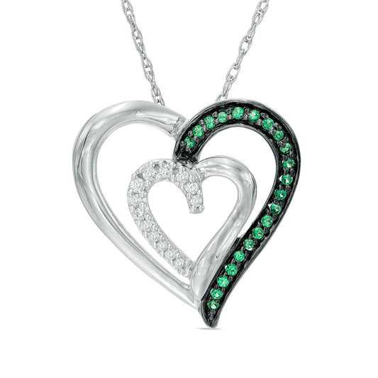 0.17 CT. T.W. Enhanced Green and White Natural Diamond Tilted Double Heart Pendant in Sterling Silver