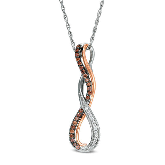 0.17 CT. T.W. Champagne and White Natural Diamond Cascading Infinity Pendant in Sterling Silver and 10K Rose Gold