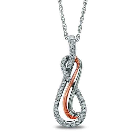 0.13 CT. T.W. Natural Diamond Infinity Pendant in Sterling Silver and 10K Rose Gold