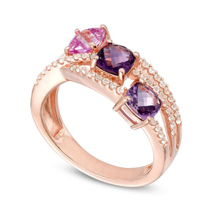 Cushion-Cut Amethyst and Lab-Created Pink and White Sapphire Ring in Sterling Silver with Solid 14K Rose Gold Plate