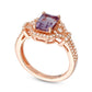 Emerald-Cut Amethyst and Lab-Created White Sapphire Ring in Sterling Silver with Solid 14K Rose Gold Plate