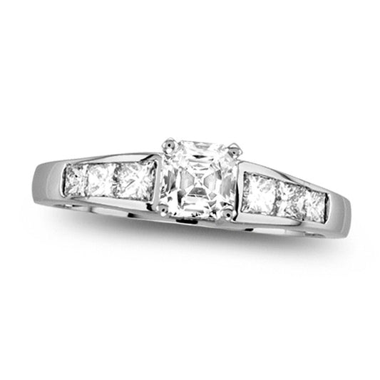1.0 CT. T.W. Asscher-Cut Natural Diamond Engagement Ring in Solid 14K White Gold