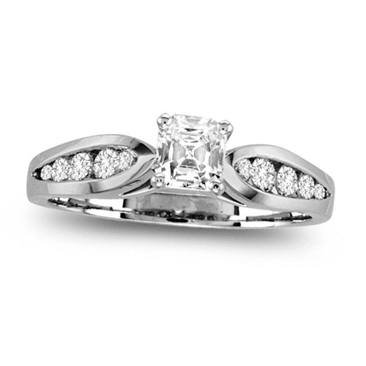 0.88 CT. T.W. Asscher-Cut Natural Diamond Engagement Ring in Solid 14K White Gold