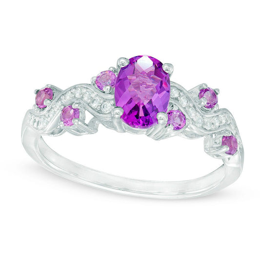 Oval Amethyst and Lab-Created White Sapphire Twist Ring in Sterling Silver