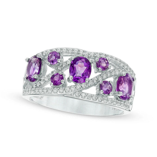 Oval Amethyst and Lab-Created White Sapphire Ring in Sterling Silver