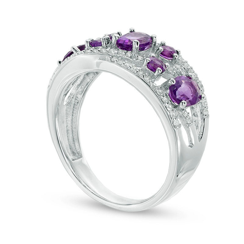 Oval Amethyst and Lab-Created White Sapphire Ring in Sterling Silver