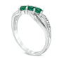 Emerald and Natural Diamond Accent Three Stone Split Shank Ring in Solid 10K White Gold