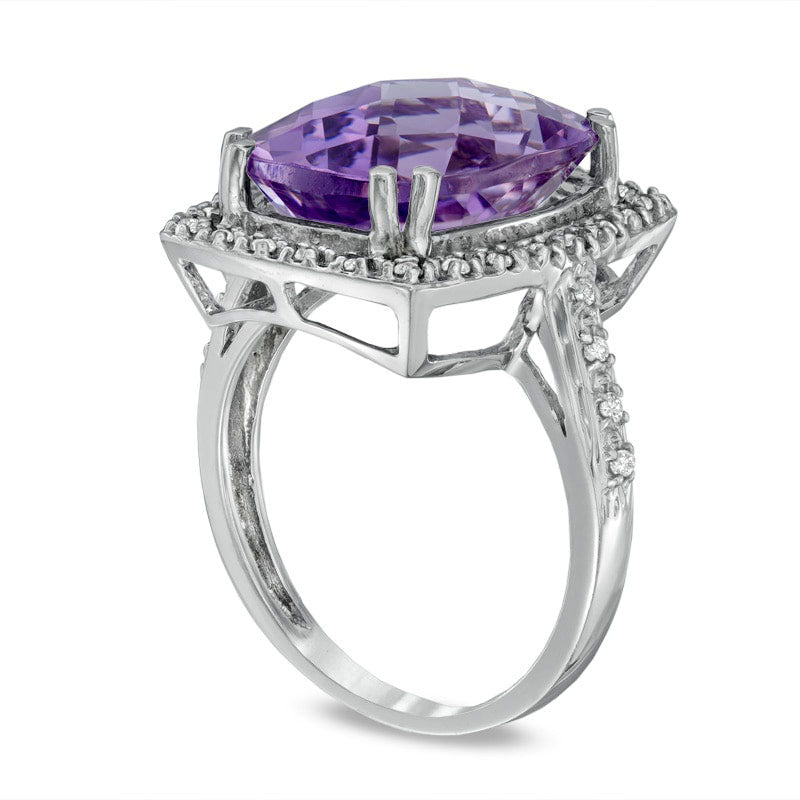 Cushion-Cut Amethyst and 0.20 CT. T.W. Natural Diamond Frame Ring in Solid 10K White Gold