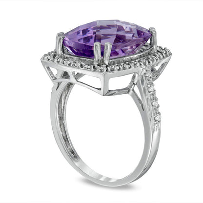 Cushion-Cut Amethyst and 0.20 CT. T.W. Natural Diamond Frame Ring in Solid 10K White Gold