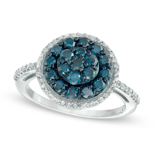 1.0 CT. T.W. Enhanced Blue and White Natural Diamond Frame Cluster Ring in Sterling Silver - Size 7