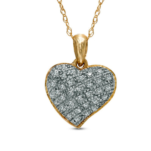 0.13 CT. T.W. Natural Diamond Heart Pendant in 10K Yellow Gold