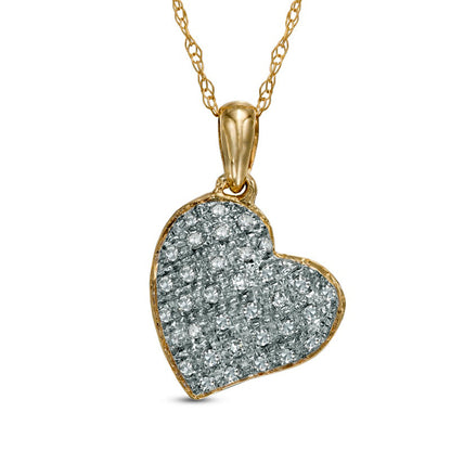 0.13 CT. T.W. Natural Diamond Tilted Puffed Heart Pendant in 10K Yellow Gold
