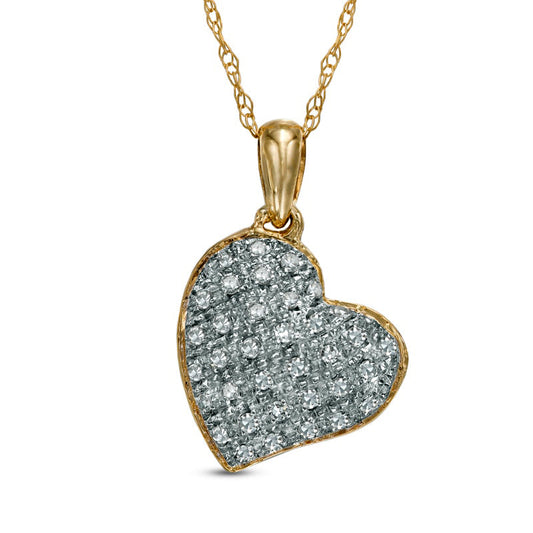 0.13 CT. T.W. Natural Diamond Tilted Puffed Heart Pendant in 10K Yellow Gold