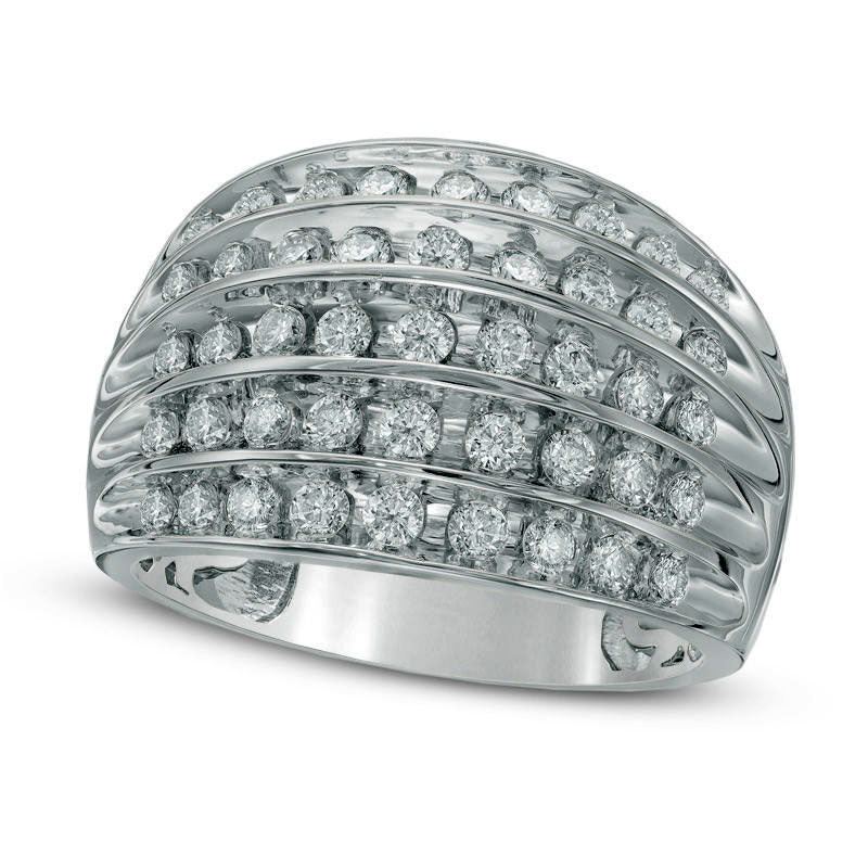 1.0 CT. T.W. Natural Diamond Antique Vintage-Style Dome Anniversary Ring in Solid 14K White Gold