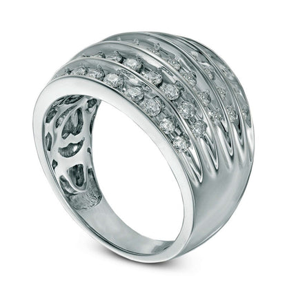 1.0 CT. T.W. Natural Diamond Antique Vintage-Style Dome Anniversary Ring in Solid 14K White Gold