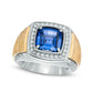Men's 9.0mm Cushion-Cut Lab-Created Blue Sapphire and 0.25 CT. T.W. Diamond Comfort Fit Ring in Solid 10K Two-Tone Gold