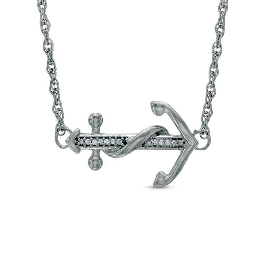 Natural Diamond Accent Sideways Anchor Necklace in Sterling Silver - 17"