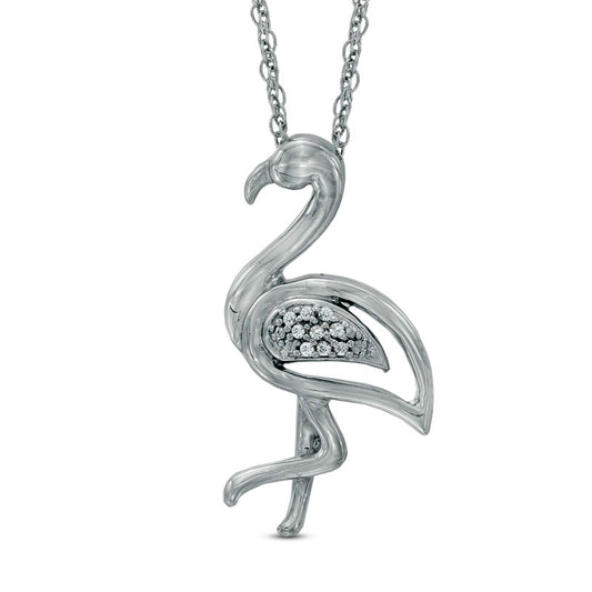Natural Diamond Accent Flamingo Pendant in Sterling Silver