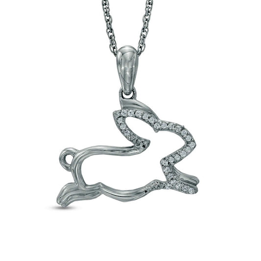 Natural Diamond Accent Running Rabbit Pendant in Sterling Silver