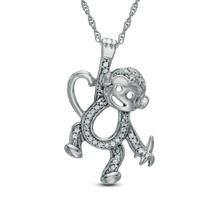 Natural Diamond Accent Hanging Monkey Pendant in Sterling Silver