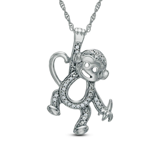 Natural Diamond Accent Hanging Monkey Pendant in Sterling Silver