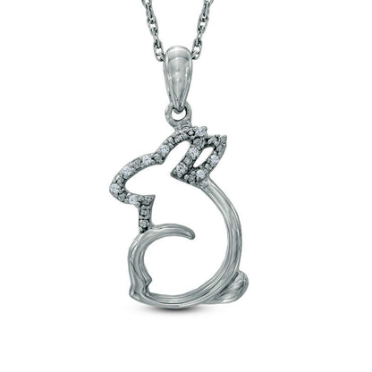Natural Diamond Accent Sitting Rabbit Pendant in Sterling Silver