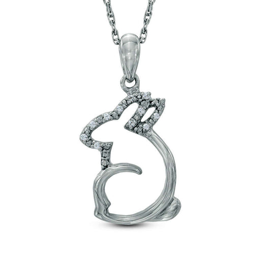 Natural Diamond Accent Sitting Rabbit Pendant in Sterling Silver