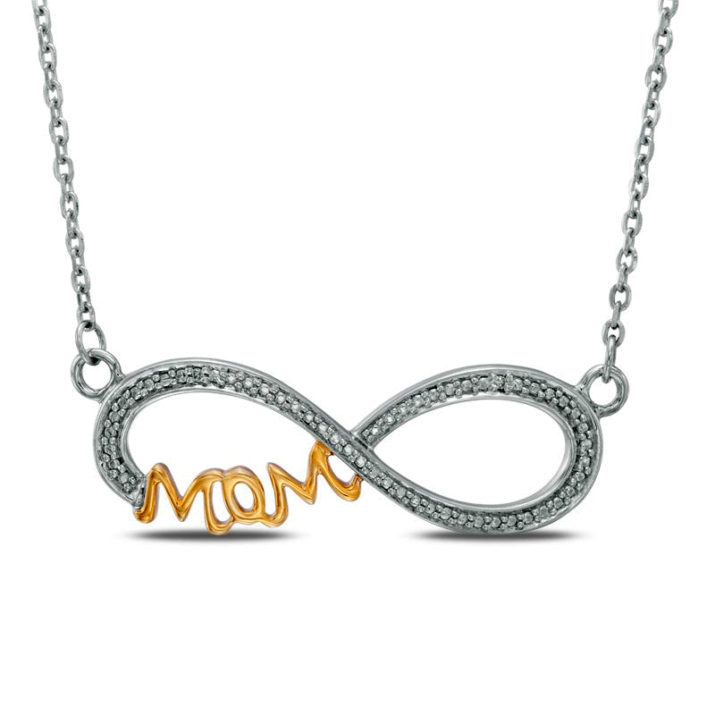 Natural Diamond Accent Sideways Infinity with "MOM" Necklace in Sterling Silver and 10K Yellow Gold Plate - 16"