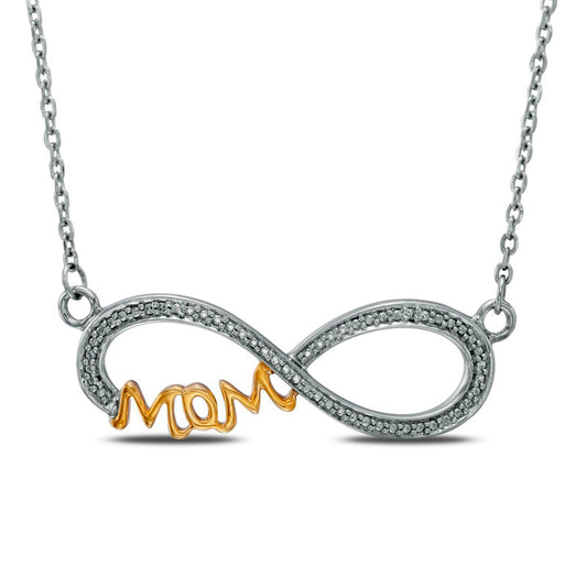 Natural Diamond Accent Sideways Infinity with "MOM" Necklace in Sterling Silver and 10K Yellow Gold Plate - 16"