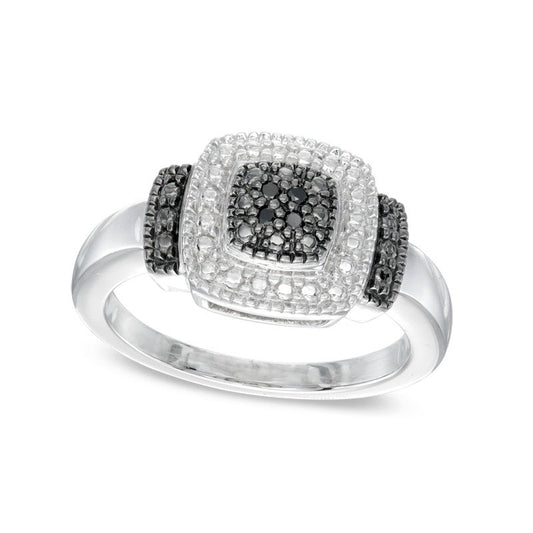 Enhanced Black Natural Diamond Accent Beaded Square Frame Promise Ring in Sterling Silver