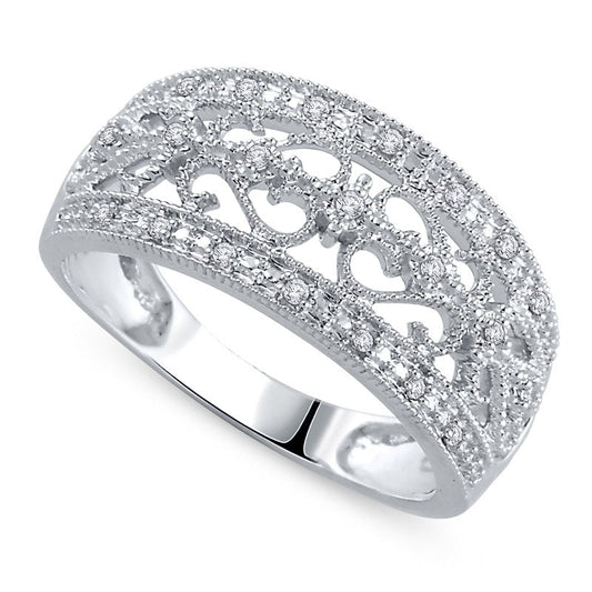0.10 CT. T.W. Natural Diamond Antique Vintage-Style Anniversary Band in Sterling Silver