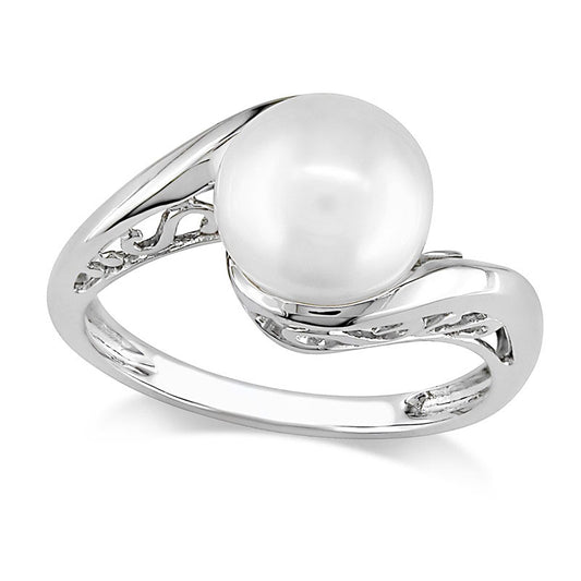 8.0 - 8.5mm Cultured Freshwater Pearl Bypass Ring in Solid 10K White Gold