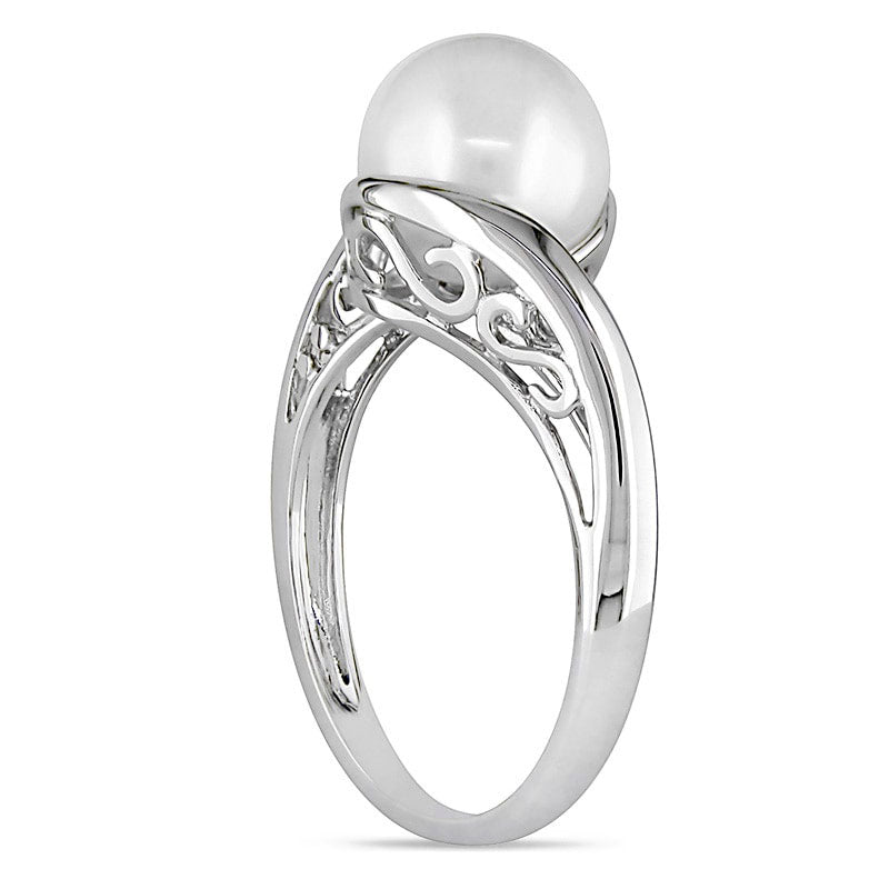 8.0 - 8.5mm Cultured Freshwater Pearl Bypass Ring in Solid 10K White Gold