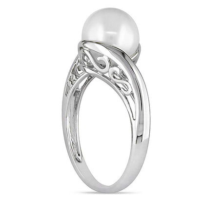 8.0 - 8.5mm Cultured Freshwater Pearl Bypass Ring in Solid 10K White Gold