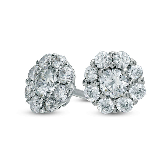 0.5 CT. T.W. Diamond Frame Flower Stud Earrings in 10K White Gold