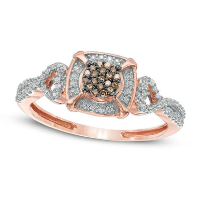 0.20 CT. T.W. Composite Champagne and White Natural Diamond Frame Promise Ring in Solid 10K Rose Gold