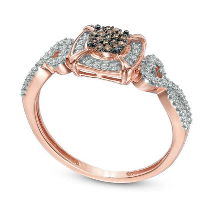 0.20 CT. T.W. Composite Champagne and White Natural Diamond Frame Promise Ring in Solid 10K Rose Gold