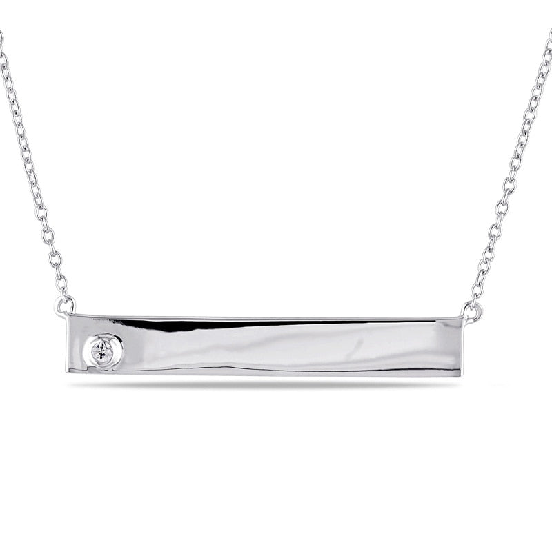 White Sapphire Bar Necklace in Sterling Silver - 17"