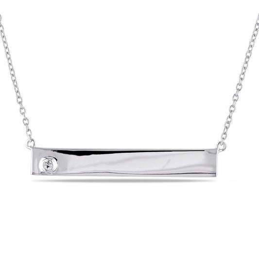 White Sapphire Bar Necklace in Sterling Silver - 17"