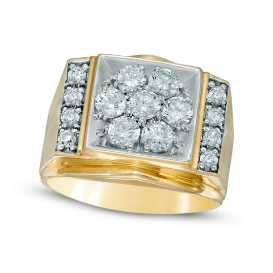 Men's 1.5 CT. T.W. Natural Diamond Square Cluster Comfort Fit Ring in Solid 10K Two-Tone Gold