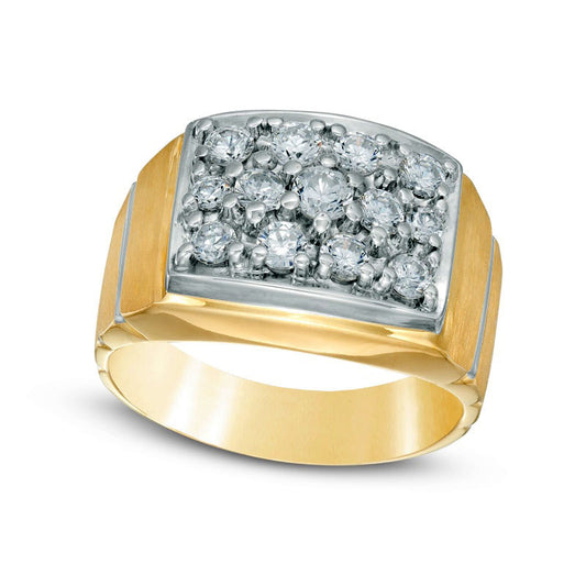 Men's 1.0 CT. T.W. Natural Diamond Square Cluster Comfort Fit Ring in Solid 10K Yellow Gold