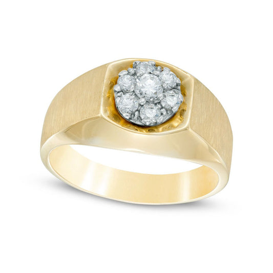 Men's 0.50 CT. T.W. Natural Diamond Cluster Comfort Fit Ring in Solid 10K Yellow Gold