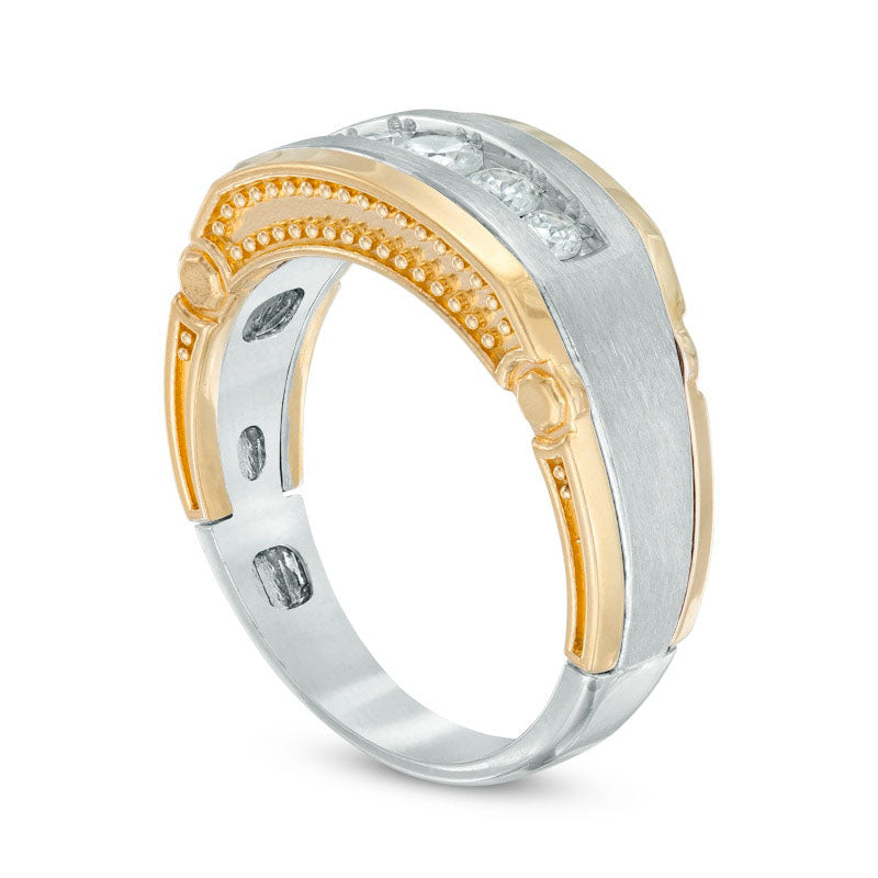 Men's 0.50 CT. T.W. Natural Diamond Comfort Fit Wedding Band in Solid 10K Two-Tone Gold