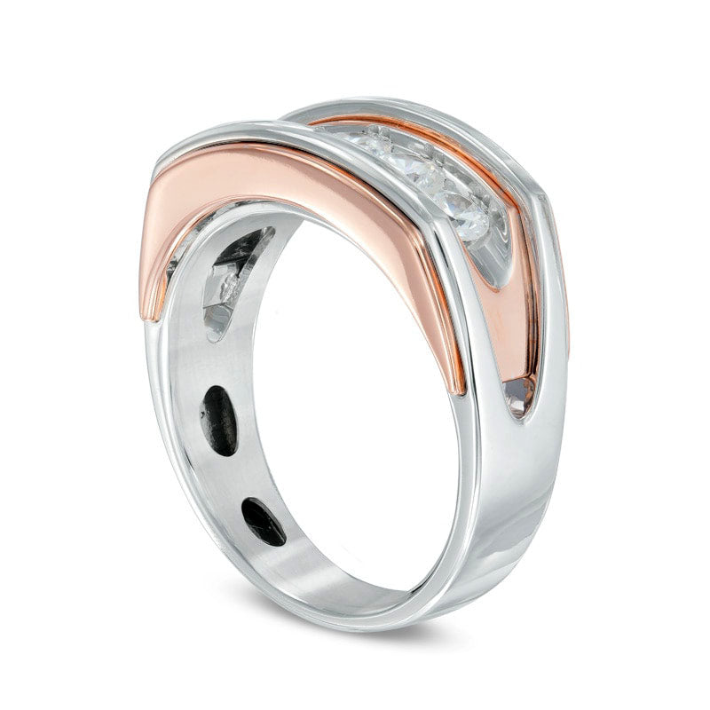 Men's 1.0 CT. T.W. Natural Diamond Comfort Fit Wedding Band in Solid 10K Two-Tone Gold