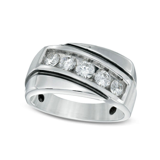 Men's 1.0 CT. T.W. Natural Diamond Comfort Fit Wedding Band in Solid 10K White Gold