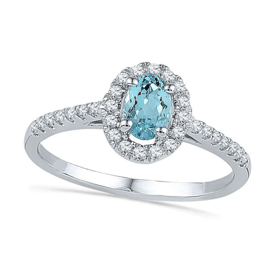 Oval Aquamarine and 0.20 CT. T.W. Natural Diamond Frame Ring in Solid 10K White Gold