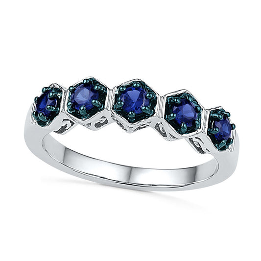 Lab-Created Blue Sapphire Five Stone Ring in Sterling Silver
