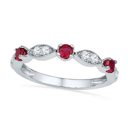 Lab-Created Ruby and White Sapphire Ring in Sterling Silver