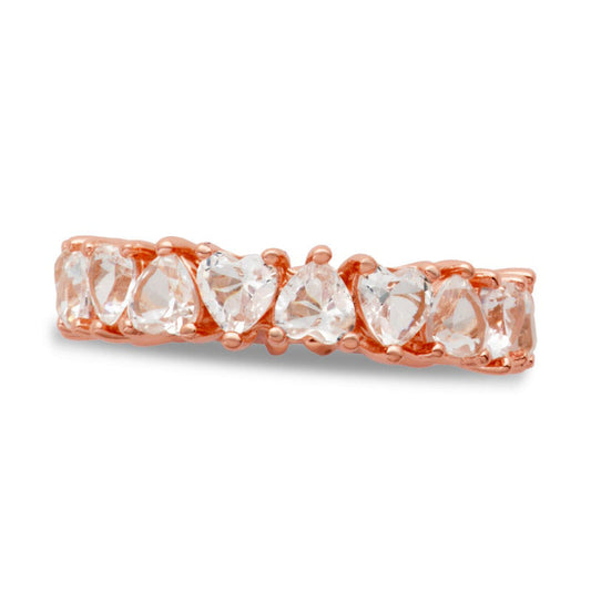 Heart-Shaped Lab-Created White Sapphire Eternity Ring in Sterling Silver with Solid 18K Rose Gold Plate