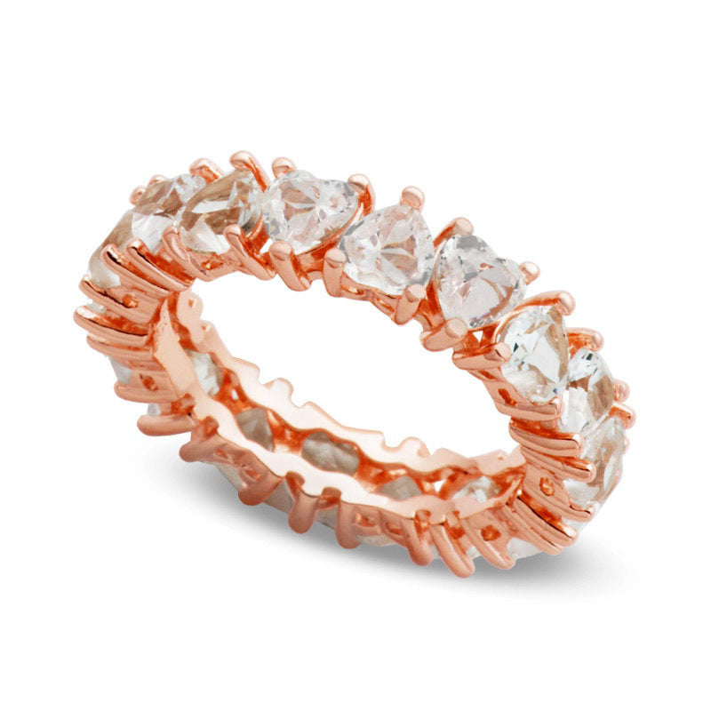 Heart-Shaped Lab-Created White Sapphire Eternity Ring in Sterling Silver with Solid 18K Rose Gold Plate